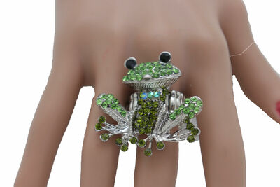 Women Silver Metal Ring Fashion Jewelry Elastic Band Green Frog Good Looking
