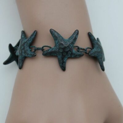 Women antique rusty metal turquoise blue western fashion bracelet star fish