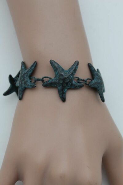Women Antique Rusty Metal Turquoise Blue Western Fashion Bracelet Star Fish
