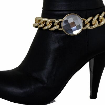 Hot western women dressy look boot chain gold metal shoe bling silver bead charm
