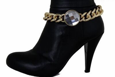 Hot Western Women Dressy Look Boot Chain Gold Metal Shoe Bling Silver Bead Charm