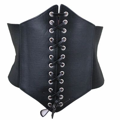 Women black elastic extra wide corset sexy club belt high waist size m l xl