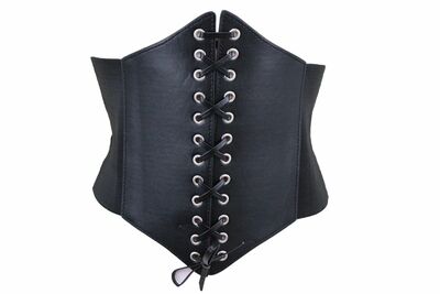 Women Black Elastic Extra Wide Corset Sexy Club Belt High Waist Size M L XL