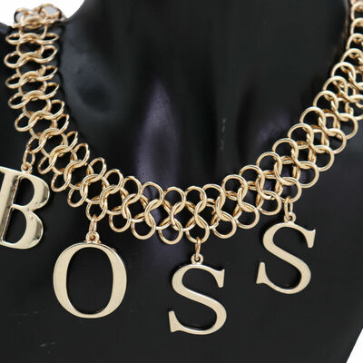 Women attractive fashion necklace gold mesh metal chain fun boss pendant jewelry