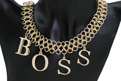 Women Attractive Fashion Necklace Gold Mesh Metal Chain Fun BOSS Pendant Jewelry