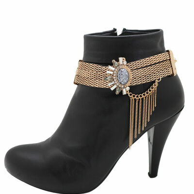 Women beautiful gold mesh metal chain boot bracelet shoe ethnic sun flower charm