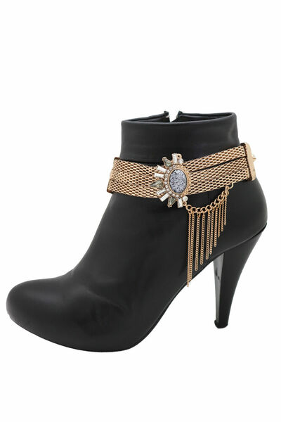 Women Beautiful Gold Mesh Metal Chain Boot Bracelet Shoe Ethnic Sun Flower Charm