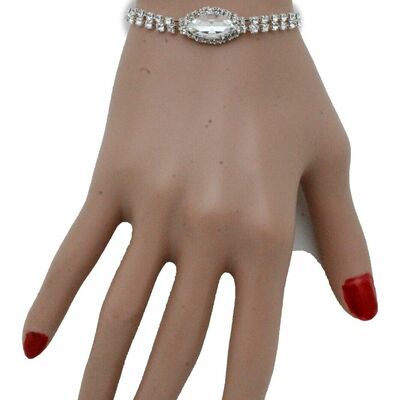 Women fashion jewelry silver metal chain wrist bracelet dressy classic bling