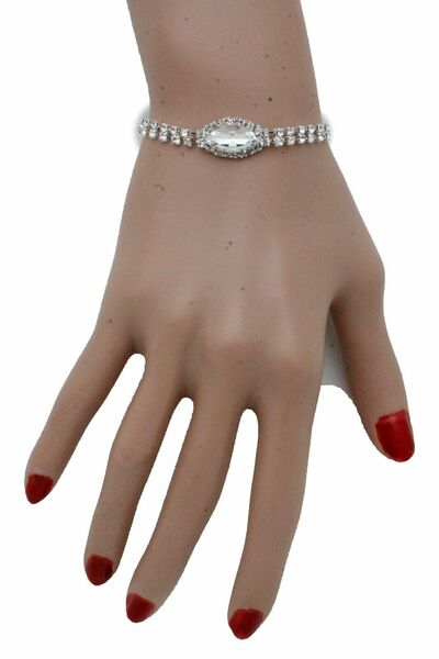 Women Fashion Jewelry Silver Metal Chain Wrist Bracelet Dressy Classic Bling