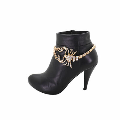 Women gold metal boot chain fancy dressy bracelet anklet shoe scorpion charm