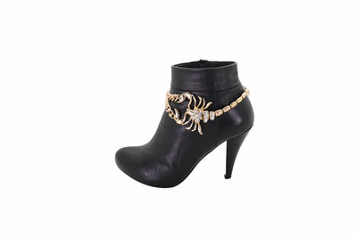 Women Gold Metal Boot Chain Fancy Dressy Bracelet Anklet Shoe Scorpion Charm
