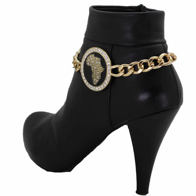Women gold metal chain boot bracelet shoe africa continent charm african map