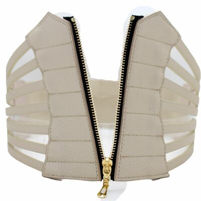 Women high waist wide metallic light gold champagne elastic corset belt l xl