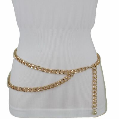Women belt fashion hip high waist gold metal chain wave skinny band plus xl xxl