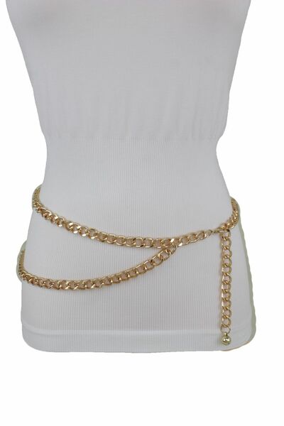 Women Belt Fashion Hip High Waist Gold Metal Chain Wave Skinny Band Plus XL XXL