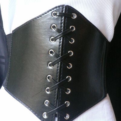 Women belt fashion wide high waist elastic faux leather corset slim cut l xl