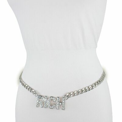 Women belt gangster fashion high waist hip silver metal chain rich buckle xs s m