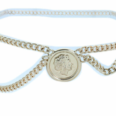 Women belt gold metal chain side wave big coin night club party time size m l xl