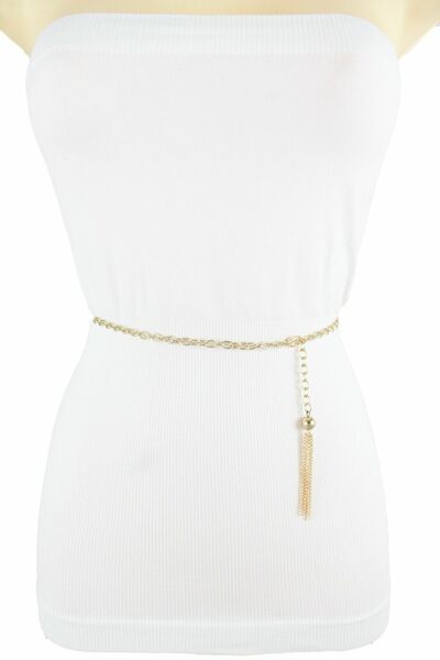 Women Belt Hip High Waist Ultra Skinny Fashion Gold Metal Chain Tassel XS S M 