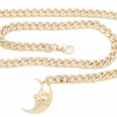 Women stylish fashion thin belt gold metal chain moon charm hip waist m l xl