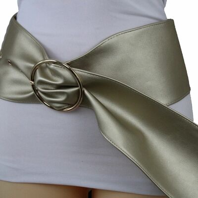 Women wide long soft belt gold metal buckle bling fashion hip high waist s m
