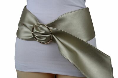 Women Wide Long Soft Belt Gold Metal Buckle Bling Fashion Hip High Waist S M