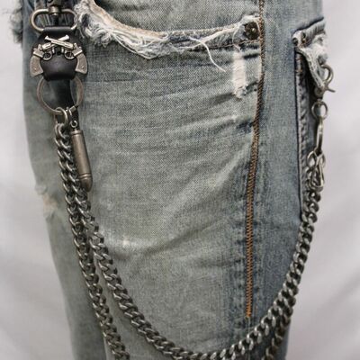 Men antique silver metal wallet chain key chain leather guns bullets skull jeans