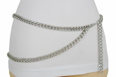 Women Belt Silver Gold Metal Chain Link Hip High Waist Size XS S M L XL XXL