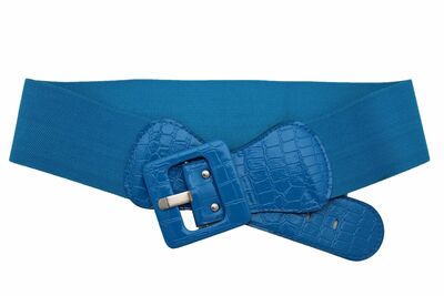 Women Belt Wide Blue Elastic Fabric Waistband Big Square Buckle Plus Size M L XL