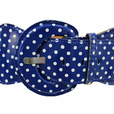 Women big round buckle fashion blue elastic wide polka dot belt hip waist xs s m