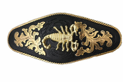 Men Black Metal Western Fashion Belt Buckle Heavy Bold Gold Scorpion Filigree