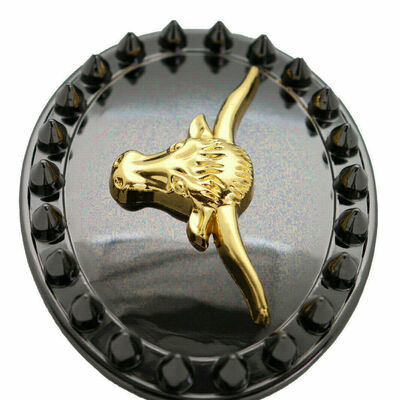 Men buckle black metal gold long horn cow bull texas western spikes gunmetal
