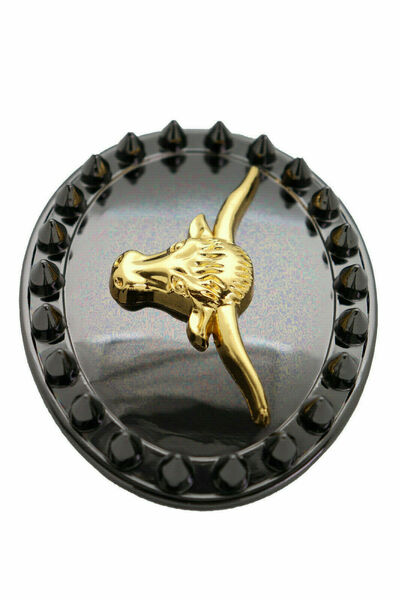 Men Buckle Black Metal Gold Long Horn Cow Bull Texas Western Spikes Gunmetal