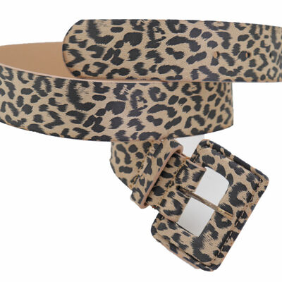 Women black beige faux leather band leopard safari hip hop rap belt cheetah s m