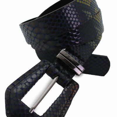 Women black blue faux snakeskin leather pant jeans fashion belt hip waist s m