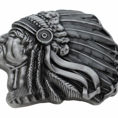 Men dark silver color metal buckle native american indian face western fashion