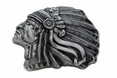 Men Dark Silver Color Metal Buckle Native American Indian Face Western Fashion