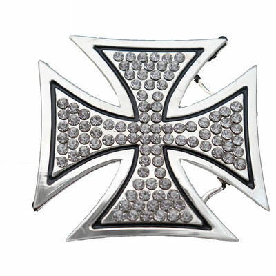 Men fashion belt buckle silver metal western cross religious sign biker trucker 