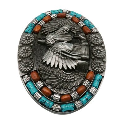 Men Silver Metal Belt Buckle Southwestern Native Warrior Horse American Indian
