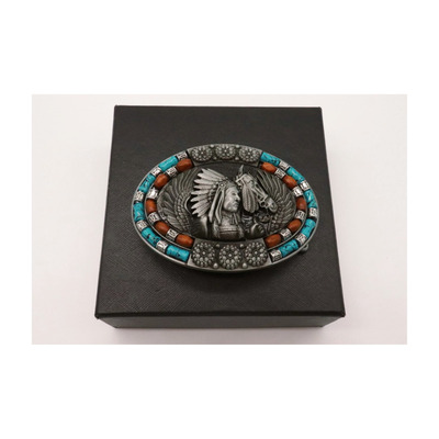 Men silver metal buckle western native indian warrior horse eagle feather wing