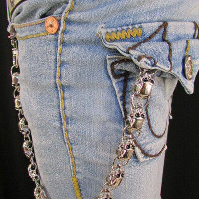Men silver metal motorcycle jeans wallet key chain goth skull charm biker gothic