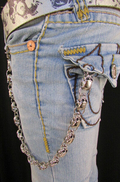 Men Silver Metal Motorcycle Jeans Wallet Key Chain Goth Skull Charm Biker Gothic