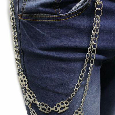 Men silver metal wallet chains keychain biker rocker knuckle charm trucker gang 