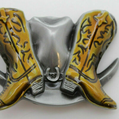 Men women belt buckle silver metal western fashion brown boots hat cowboys style
