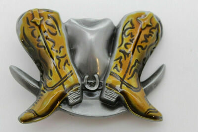 Men Women Belt Buckle Silver Metal Western Fashion Brown Boots Hat Cowboys Style