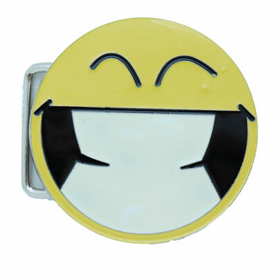 Men women belt buckle silver metal yellow smiley face eyes emoji round shape