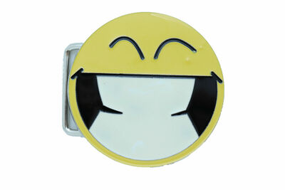 Men Women Belt Buckle Silver Metal Yellow Smiley Face Eyes Emoji Round Shape