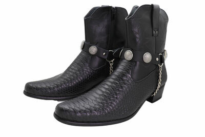 Men Boot Chain Pair Black Fabric Straps Bracelet American Eagle Charms