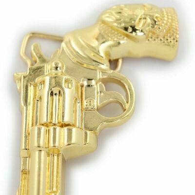 Men women buckle gold metal western cowboy pistol revolver gun weapon skull