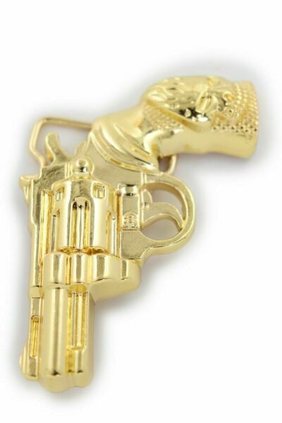 Men Women Buckle Gold Metal Western Cowboy Pistol Revolver Gun Weapon Skull